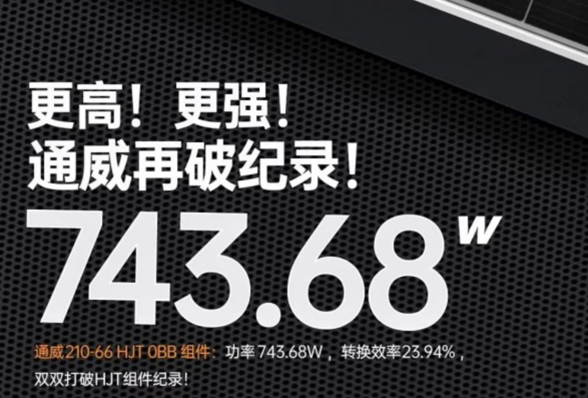 HJT光伏组件直冲743.68W，通威再创纪录！